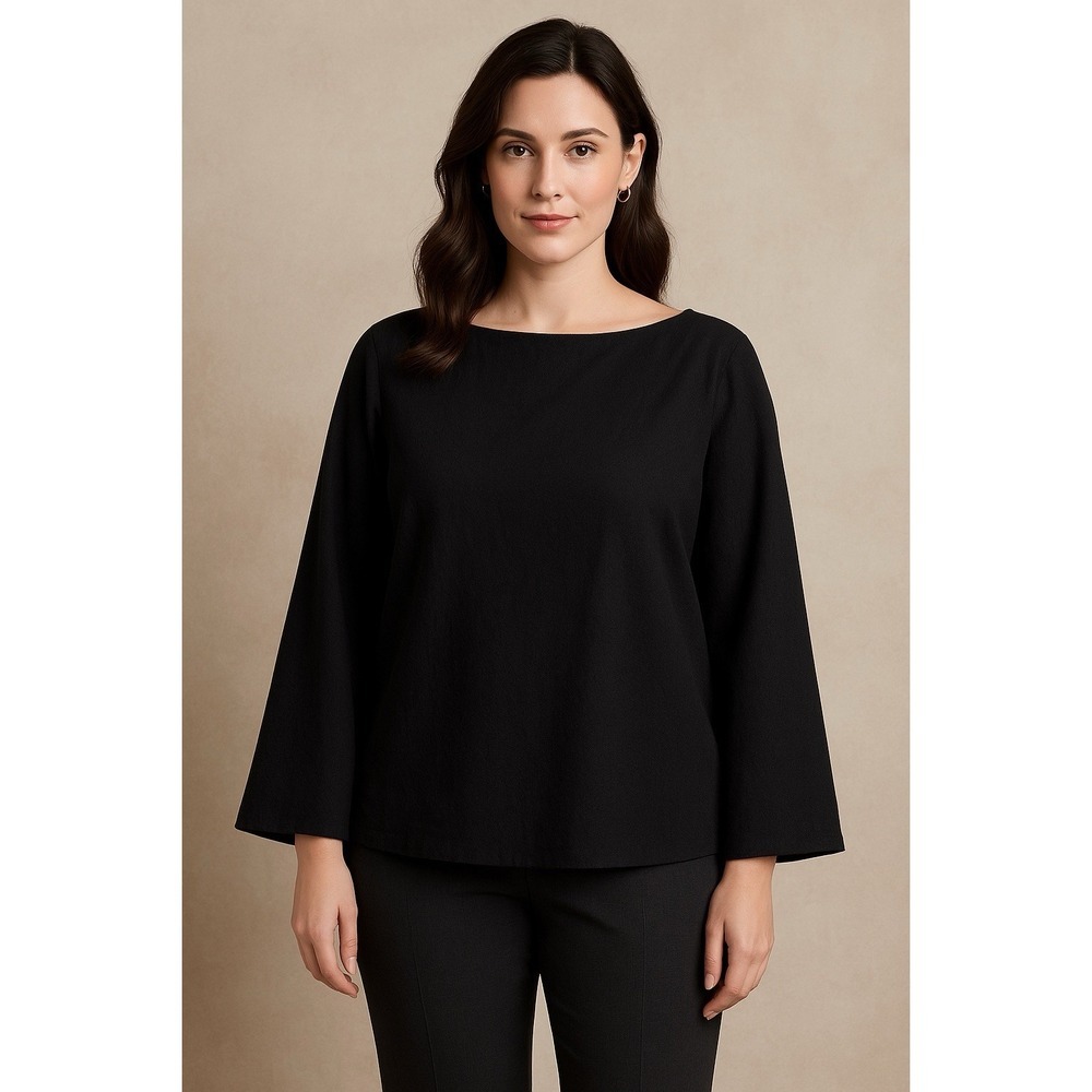 Soft Surroundings Blouse Black Pullover Long Sleeve Size Large Minimalist Career